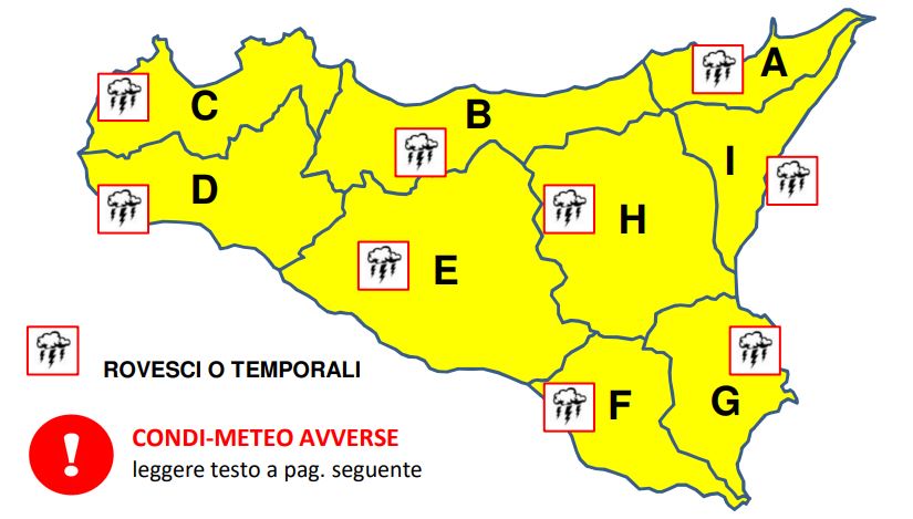 Meteo Sicilia: allerta meteo gialla lunedì 9 maggio