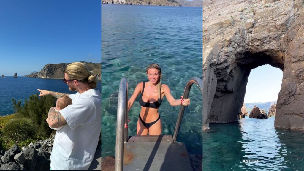 Il mare d'autunno incanta Diletta Leotta: vacanza alle Eolie con Loris Karius e la piccola Aria