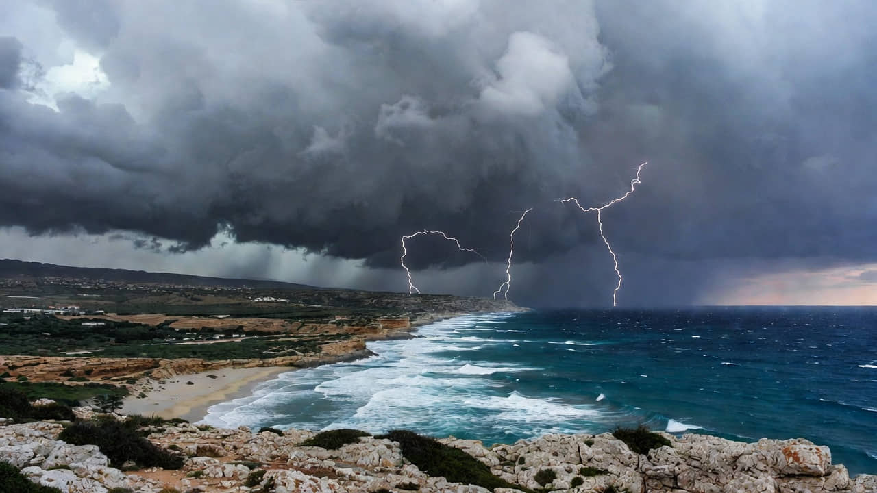 Strada allagata e pioggia intensa in Sicilia durante l allerta arancione